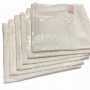 6 Vintage Satin Damask Napkins - Creamy White - Original Tags Attached